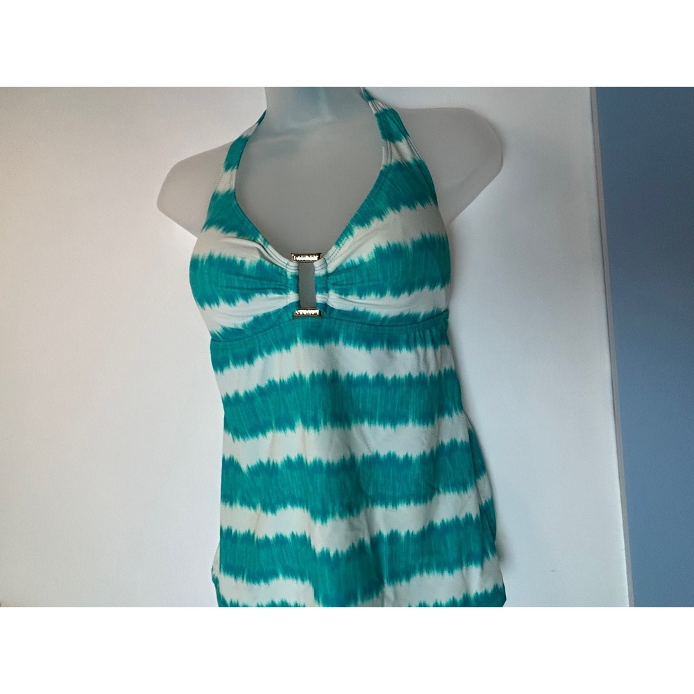 Lauren Ralph Lauren Green/White Tye Dye Stripes Tankini‎ Swim Top 8